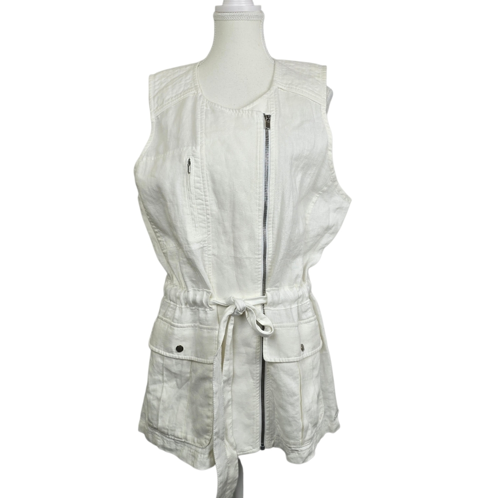 Athleta Wanderbout Women's Vest white 100% linen Sz XL Minimalist Lagenlook